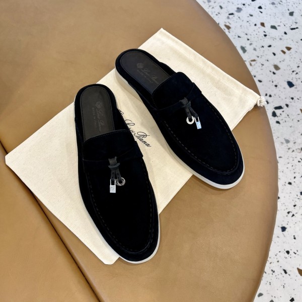 Loro Piana Rubber Sole Closed Toe Slippers Black