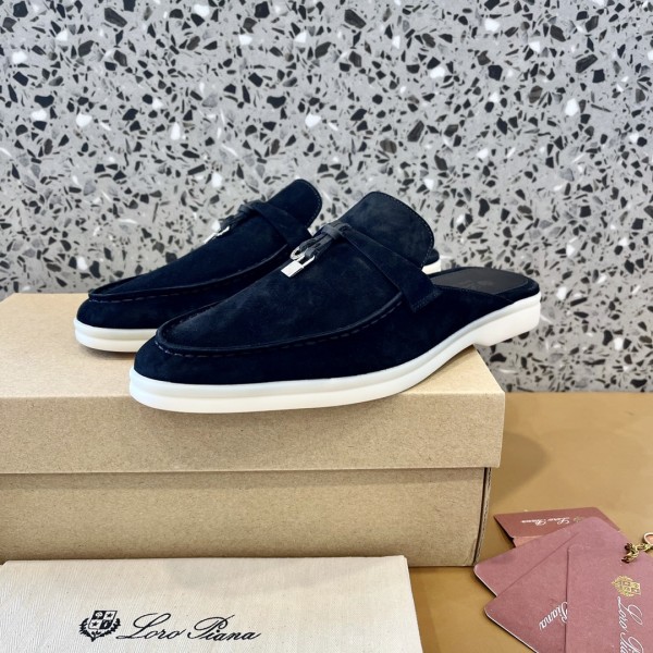 Loro Piana Rubber Sole Closed Toe Slippers Black