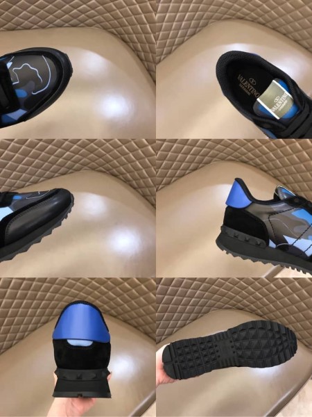 Valentino Garavani Camouflage Rockrunner Sneaker in fabric and nappa leather BLUE