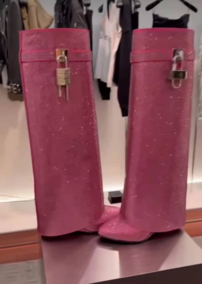 Givenchy Women Shark Lock Boots In Strass pink