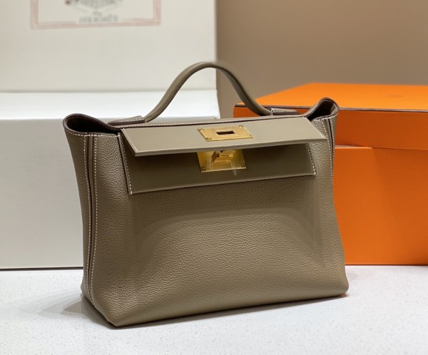 HERMES 24/24 Evercolor With Swift Calfskin Portable Crossbody Bag Shoulder Bag Mini Women's Elephant Gray H082153CCBH size 21*12*16 cm