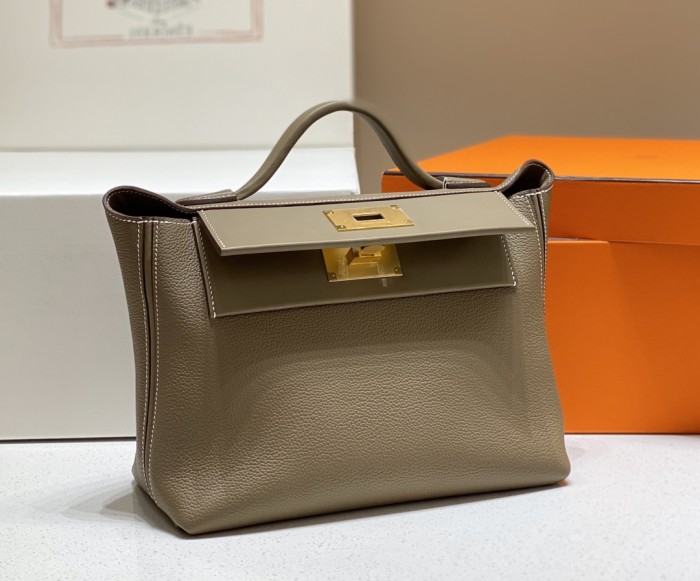 HERMES 24/24 Evercolor With Swift Calfskin Portable Crossbody Bag Shoulder Bag Mini Women's Elephant Gray H082153CCBH size 21*12*16 cm