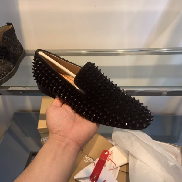 Christian Louboutin black Spikes Dandelion suede loafers