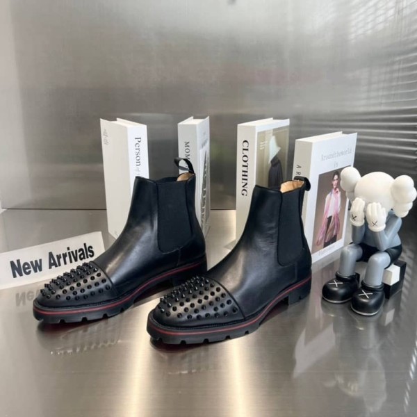 CHRISTIAN LOUBOUTIN Men's Black Leather Ankle Boots