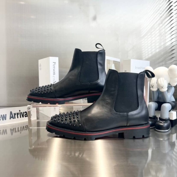 CHRISTIAN LOUBOUTIN Men's Black Leather Ankle Boots