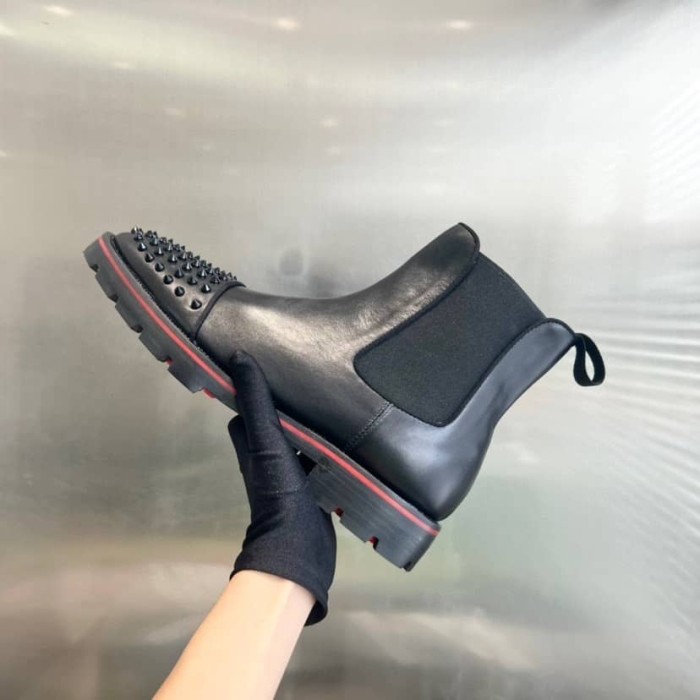 CHRISTIAN LOUBOUTIN Men's Black Leather Ankle Boots