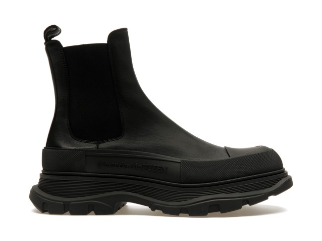 Alexander McQueen Tread Slick Chelsea Boot Leather Triple Black