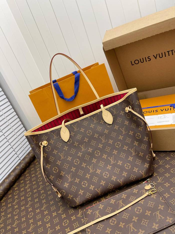 LOUIS VUITTON Neverfull MM Monogram Handbag Tote Women's Brown/Cherry M41177 size 31*14*28 cm