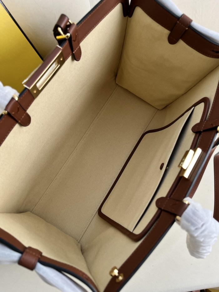 FENDI Canvas One Shoulder Handbag Women's Beige 8BH374A9P6F1E1A size 41*16*29.5cm