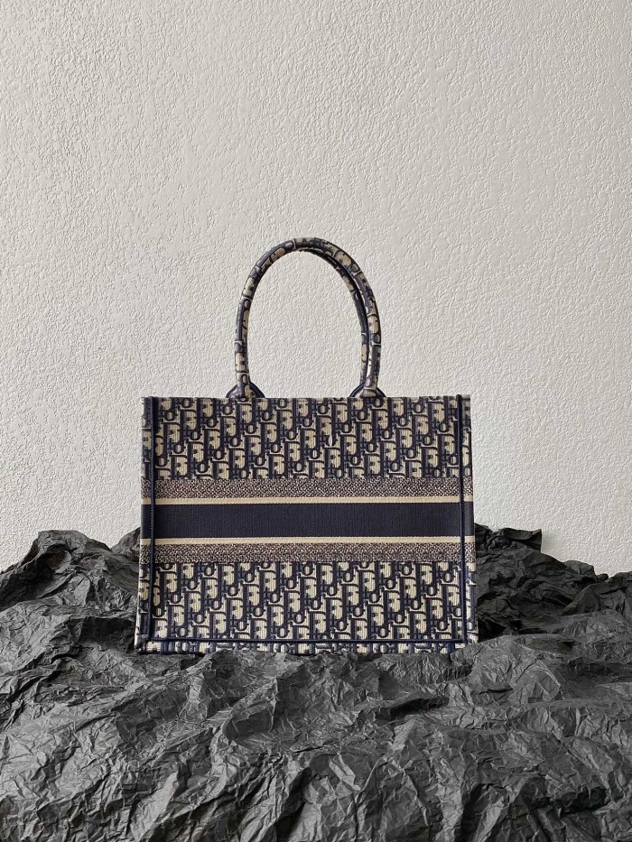 Dior Booktote Oblique Handmade Embroidery Blue M1296ZRIW-M928 Medium size 36*16.5*27.5cm