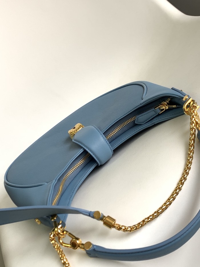 BVLGARI Serpenti Ellipse Cow Leather Handbag Shoulder Bag Crossbody Bag Women's Sapphire Blue 291640 size 25.5*5.5*25 cm