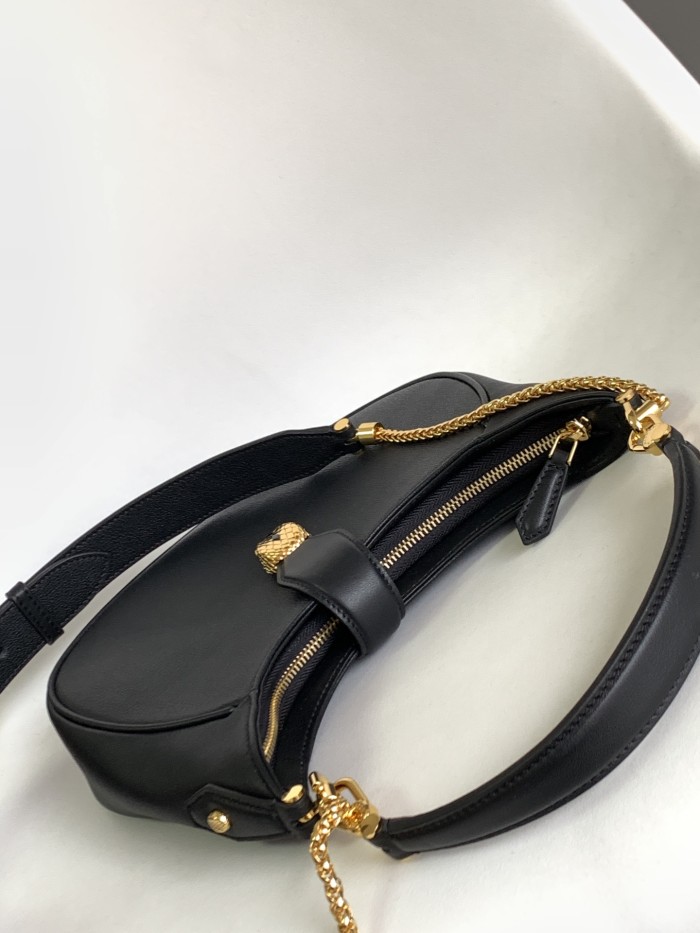 BVLGARI Serpenti Ellipse Cow Leather Shoulder Bag, Portable Crossbody Bag Women's Black 291636 size size 25.5*5.5*25cm