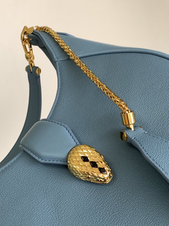 BVLGARI Serpenti Ellipse Cow Leather Handbag Shoulder Bag Crossbody Bag Women's Sapphire Blue 291640 size 25.5*5.5*25 cm