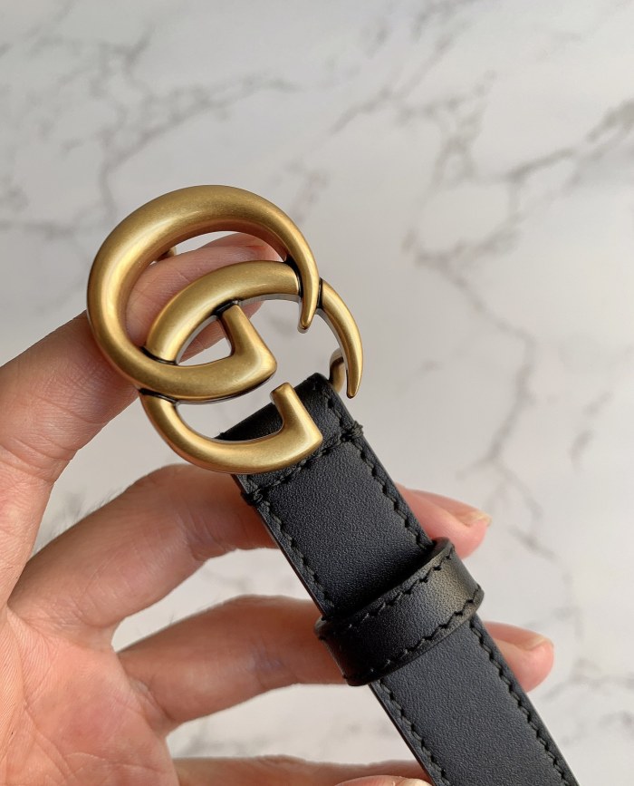 GUCCI Gg Marmont Thin Leather Belt With Shiny Buckle Width 2 cm