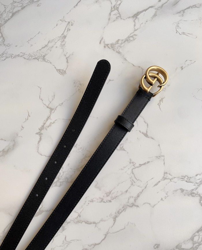 GUCCI Gg Marmont Thin Leather Belt With Shiny Buckle Width 2 cm