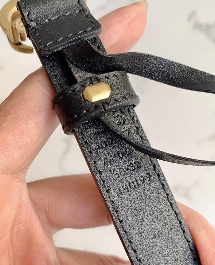 GUCCI Gg Marmont Thin Leather Belt With Shiny Buckle Width 2 cm