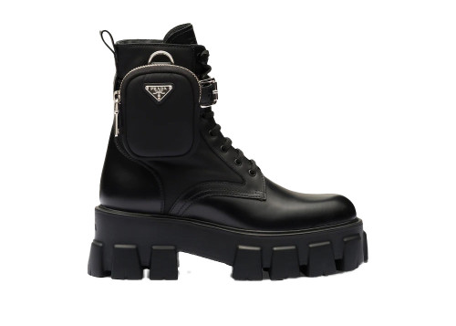 Prada Monolith 55mm Pouch Ankle Boots Black Leather