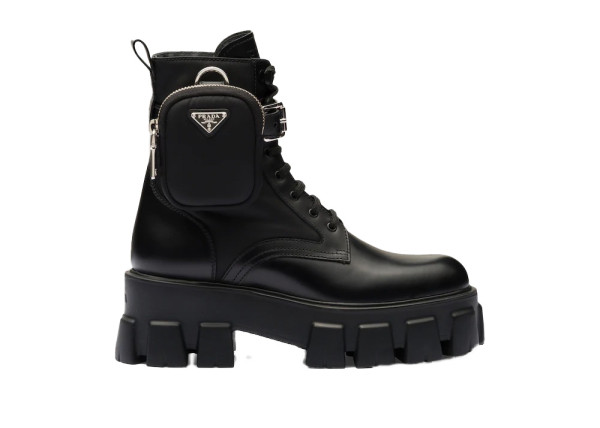 Prada Monolith 55mm Pouch Ankle Boots Black Leather
