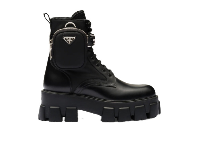 Prada Monolith 55mm Pouch Ankle Boots Black Leather