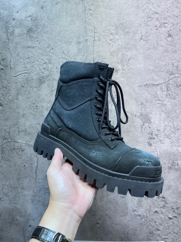 Balenciaga Combat Strike Canvas Combat Boots In Black Cotton