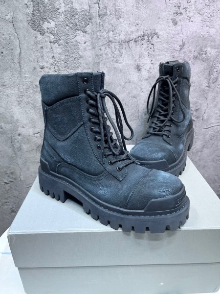 Balenciaga Combat Strike Canvas Combat Boots In Black Cotton