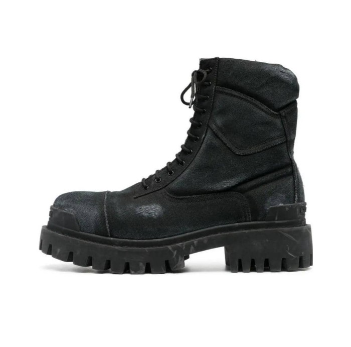 Balenciaga Combat Strike Canvas Combat Boots In Black Cotton
