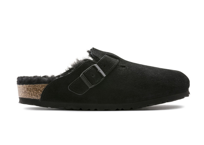 Birkenstock Boston Shearling Suede Leather Black