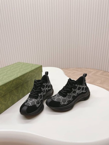 Gucci Women's  Run GG crystal sneaker Black suede trim