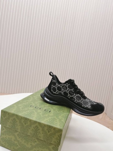 Gucci Women's  Run GG crystal sneaker Black suede trim