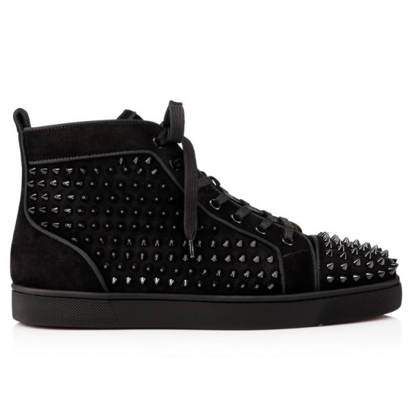 Christian Louboutin Louis Junior High-top sneakers - Veau velours and spikes - Black