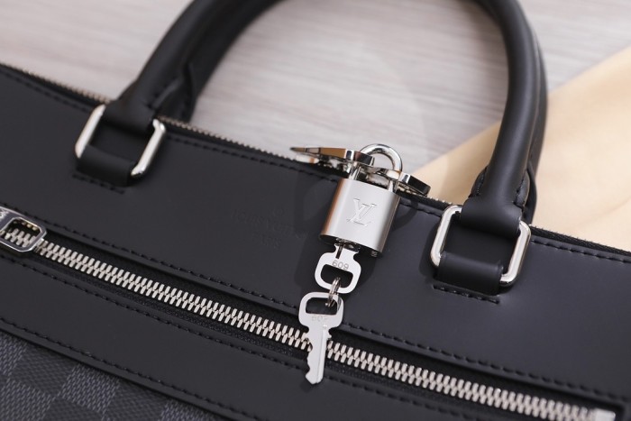 LOUIS VUITTON Canvas With Leather Handbag, Shoulder Bag, Crossbody Bag, Briefcase Men's Gray Black N41589 size 37*28*5.5cm