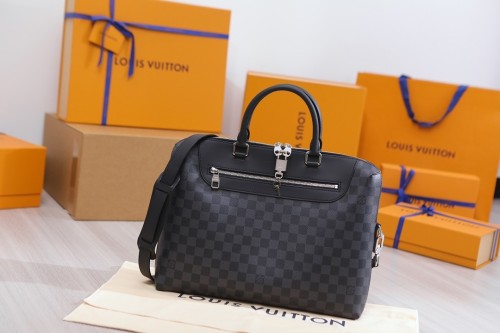 LOUIS VUITTON Canvas With Leather Handbag, Shoulder Bag, Crossbody Bag, Briefcase Men's Gray Black N41589 size 37*28*5.5cm