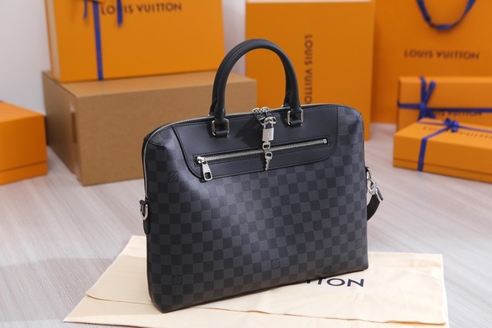 LOUIS VUITTON Canvas With Leather Handbag, Shoulder Bag, Crossbody Bag, Briefcase Men's Gray Black N41589 size 37*28*5.5cm