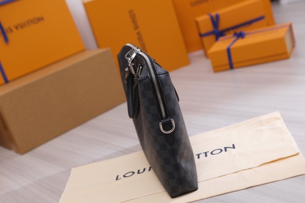 LOUIS VUITTON Canvas With Leather Handbag, Shoulder Bag, Crossbody Bag, Briefcase Men's Gray Black N41589 size 37*28*5.5cm