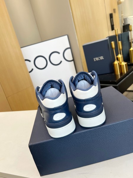 dior B57 MID-TOP SNEAKER Navy Blue and White Smooth Calfskin with Beige and Black Dior Oblique Jacquard