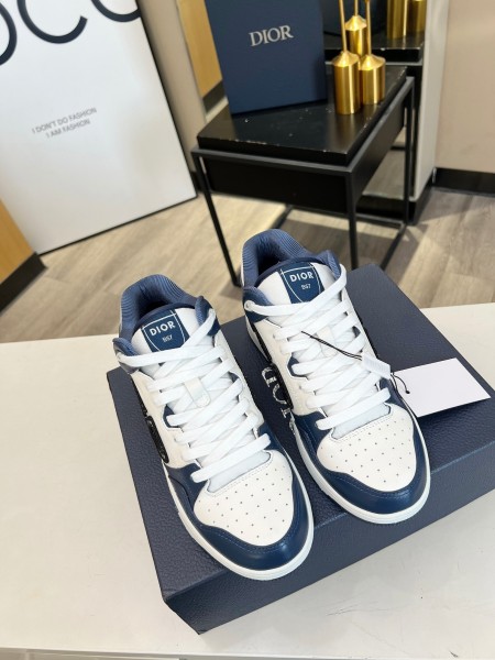 dior B57 MID-TOP SNEAKER Navy Blue and White Smooth Calfskin with Beige and Black Dior Oblique Jacquard