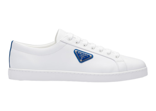 Prada Brushed Sneakers Leather White White Cobalt Blue