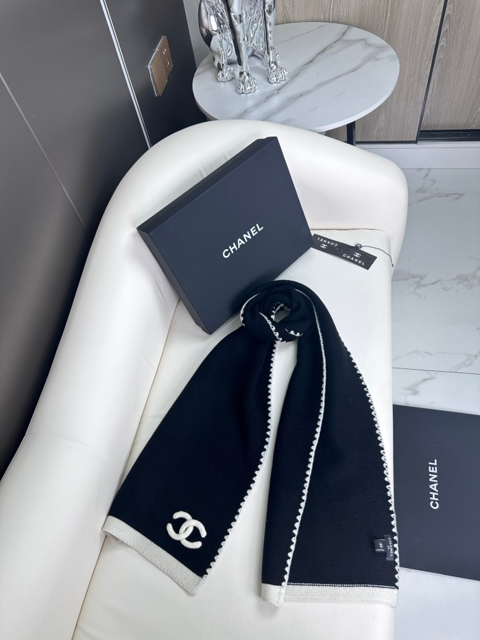 CHANEL Knit Scarves Women's Black