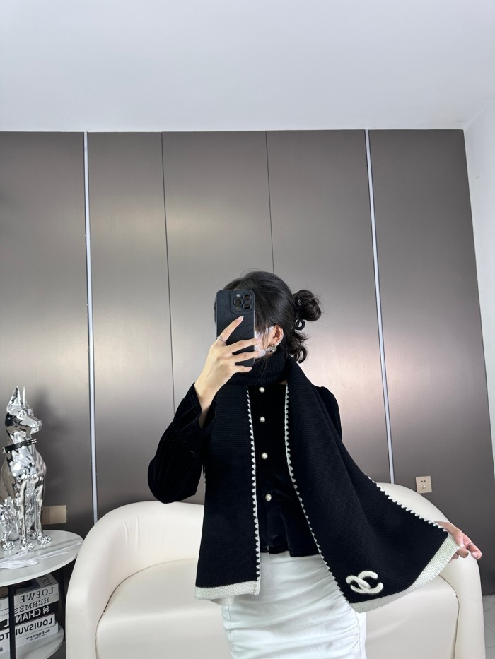 CHANEL Knit Scarves Women's Black