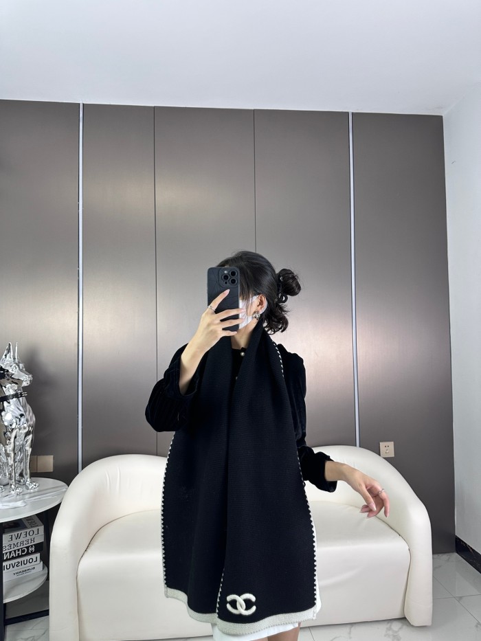 CHANEL Knit Scarves Women's Black