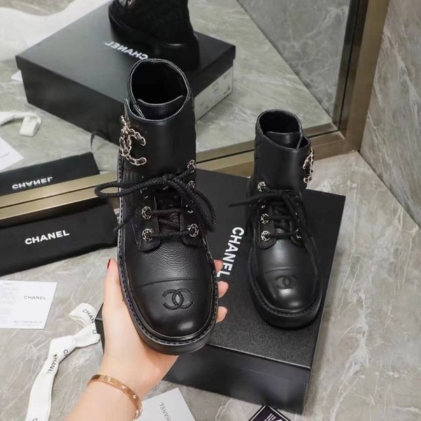 Chanel Quilted Combat Boot Black Leather
