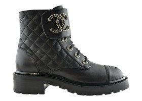 Chanel Quilted Combat Boot Black Leather