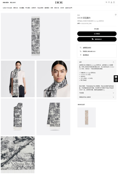 Streetwear Scarf Dior 329216 SIZE:45*200cm