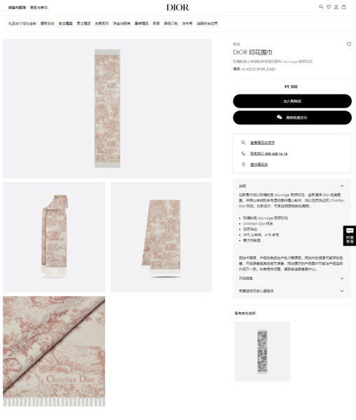 Streetwear Scarf Dior 329217 SIZE:45*200cm