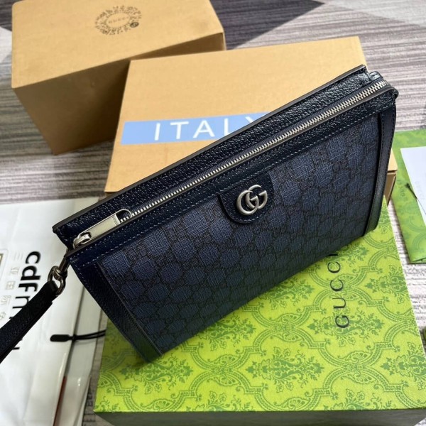 GUCCI Ophidia Canvas With Leather Canvas Bag Clutches Regular Men's Blue/Dark Blue 760243-UULBN-4055 size 26*6*18cm