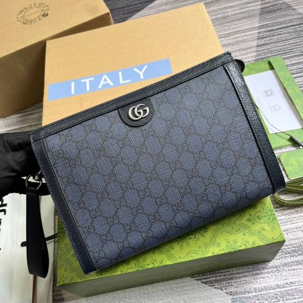 GUCCI Ophidia Canvas With Leather Canvas Bag Clutches Regular Men's Blue/Dark Blue 760243-UULBN-4055 size 26*6*18cm