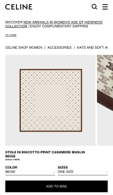 Streetwear Scarf CELINE 328774 SIZE:100x100cm