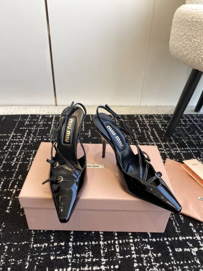 Miu Miu Patent leather slingbacks with buckles Black