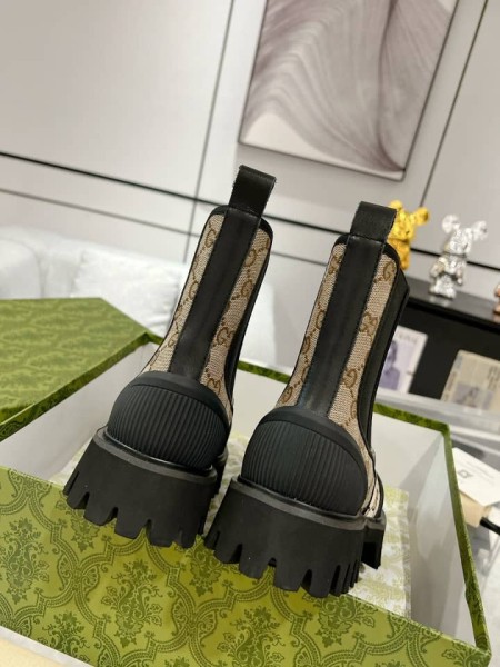 Gucci GG CANVAS ANKLE BOOT Beige and ebony Original GG canvas