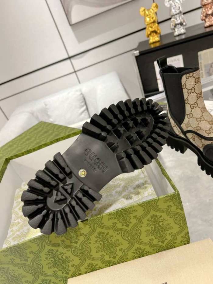 Gucci GG CANVAS ANKLE BOOT Beige and ebony Original GG canvas